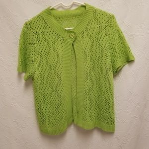 Lacy crop lime green short sleeved cardigan, large